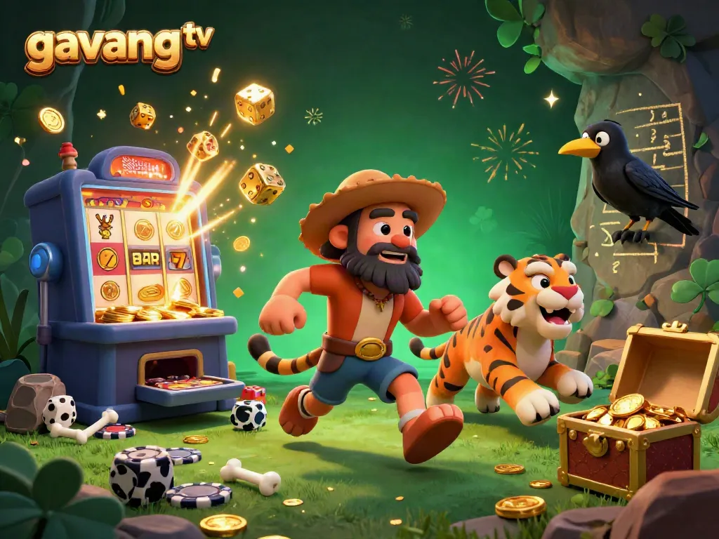 Experience excitement with gavang tv in this lively prehistoric casino scene packed with vibrant game elements.